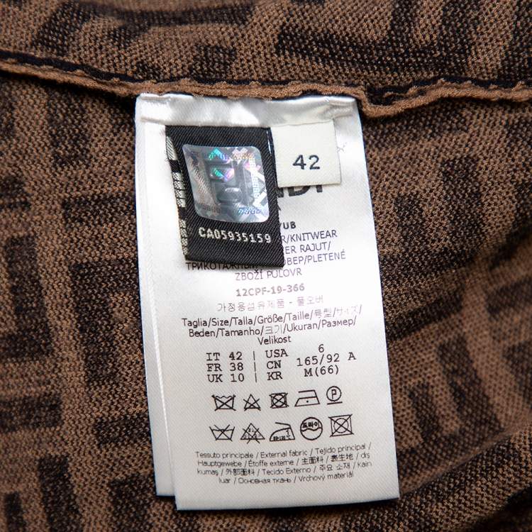 Pre Owned Fendi Brown Zucca Monogram Knit Logo Embroidered Crop Top & Leggings Set M