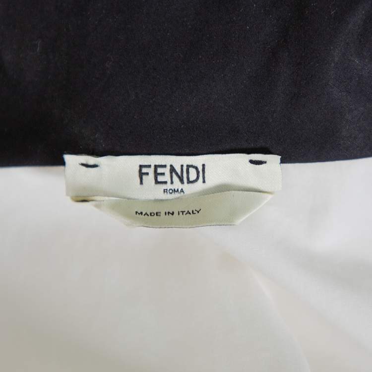Pre Owned Fendi White Cotton Contrast Collar Detail Asymmetric Hem Oversized Shirt M