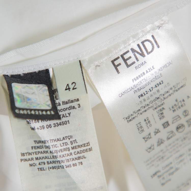 Pre Owned Fendi White Cotton Contrast Collar Detail Asymmetric Hem Oversized Shirt M