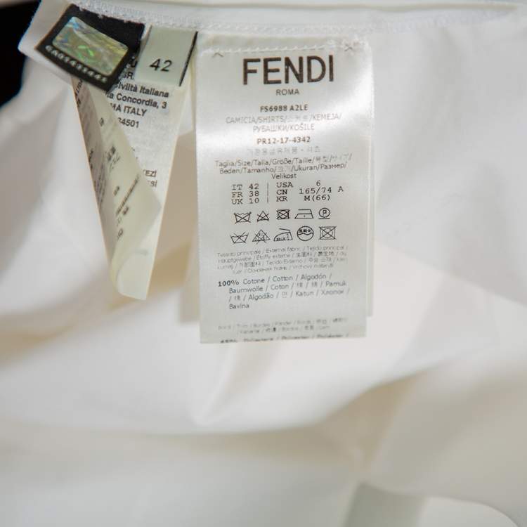 Pre Owned Fendi White Cotton Contrast Collar Detail Asymmetric Hem Oversized Shirt M