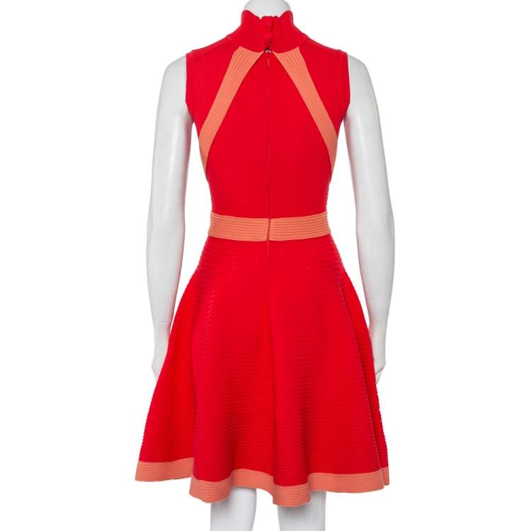 مملوكة مسبقًا Fendi Red Rib Knit Contrast Trim High Neck Sleeveless Skater Dress S