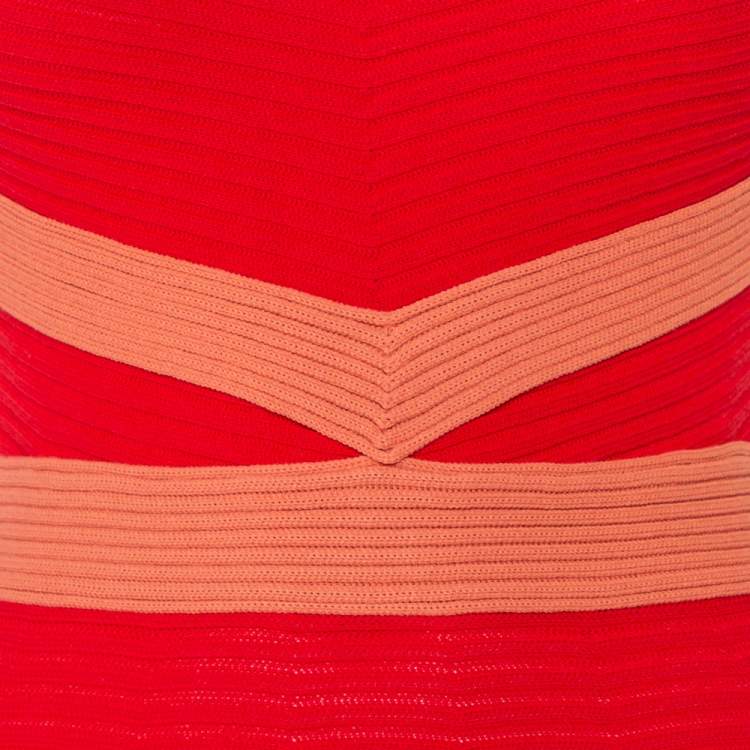 مملوكة مسبقًا Fendi Red Rib Knit Contrast Trim High Neck Sleeveless Skater Dress S