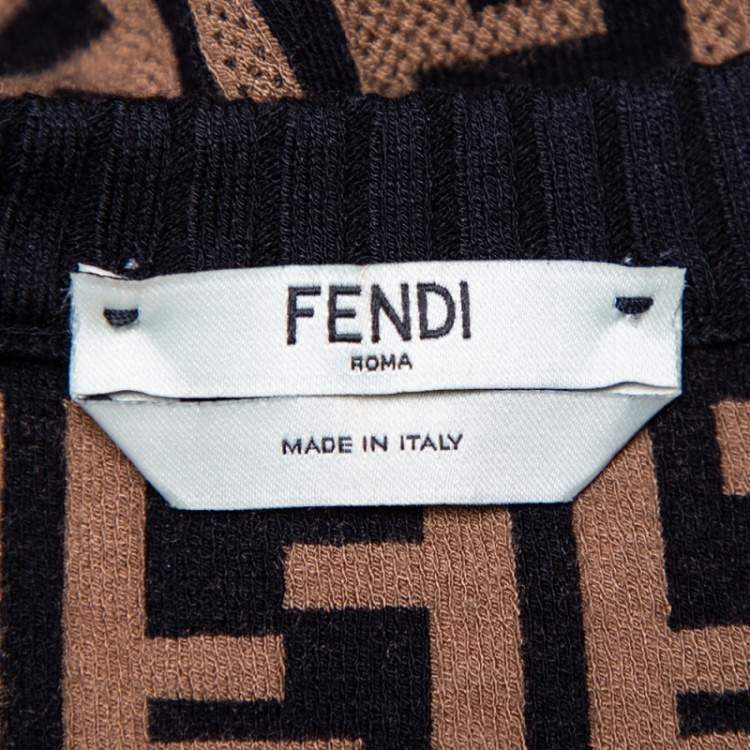 Pre Owned Fendi Brown Zucca Monogram Knit Short Sleeve Sheath Dress S
