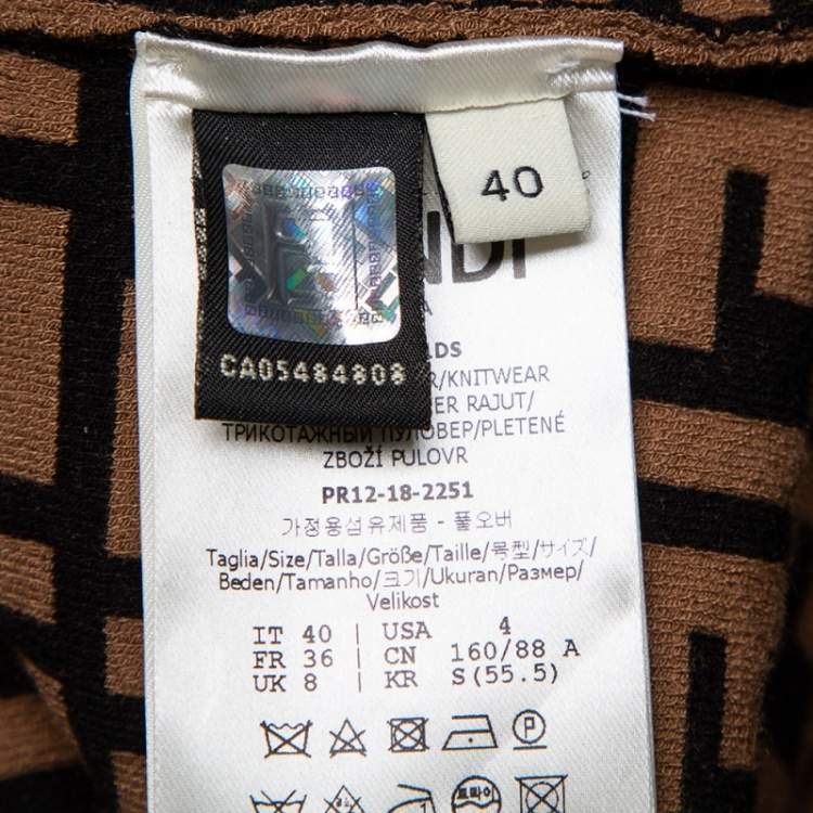 Pre Owned Fendi Brown Zucca Monogram Knit Short Sleeve Sheath Dress S