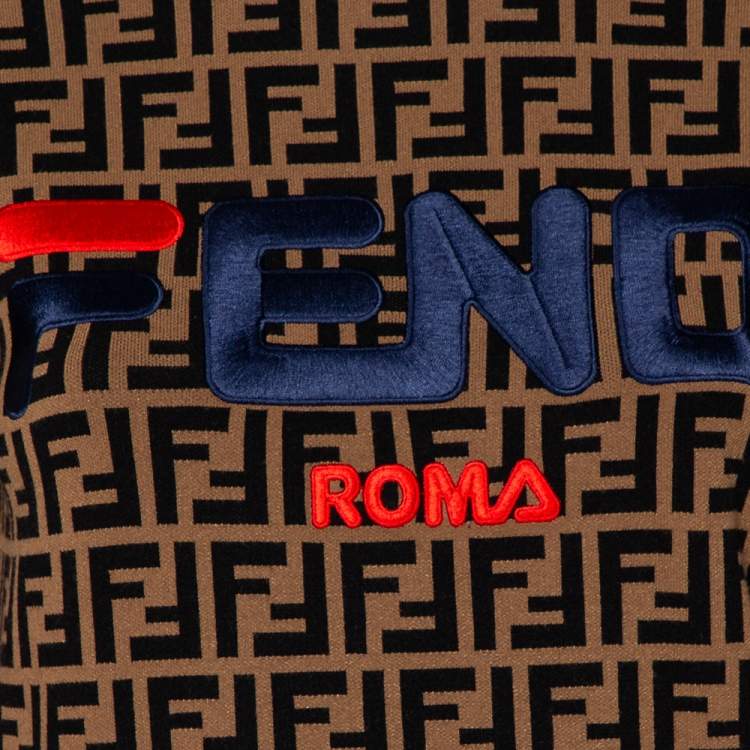 Pre Owned Fendi Brown Zucca Monogram Knit Logo Embroidered Jumper M