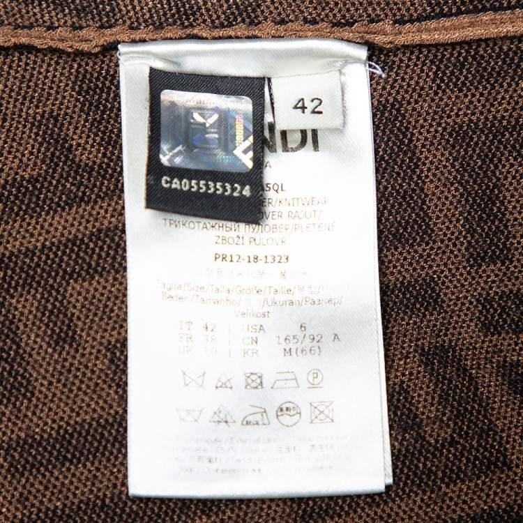 Pre Owned Fendi Brown Zucca Monogram Knit Logo Embroidered Jumper M