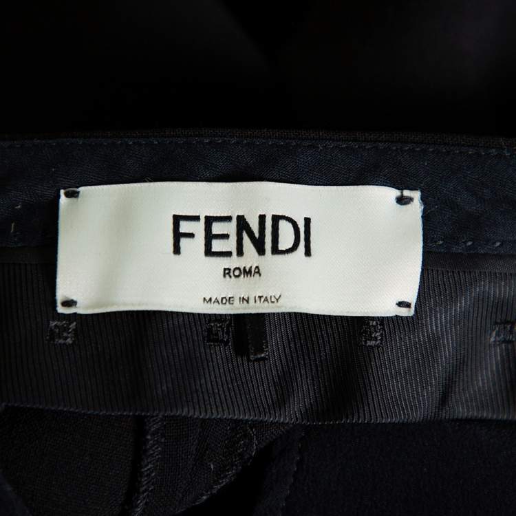 Pre Owned Fendi Black Wool Contrast Trim Zip Detail Tapered Leg Pants S