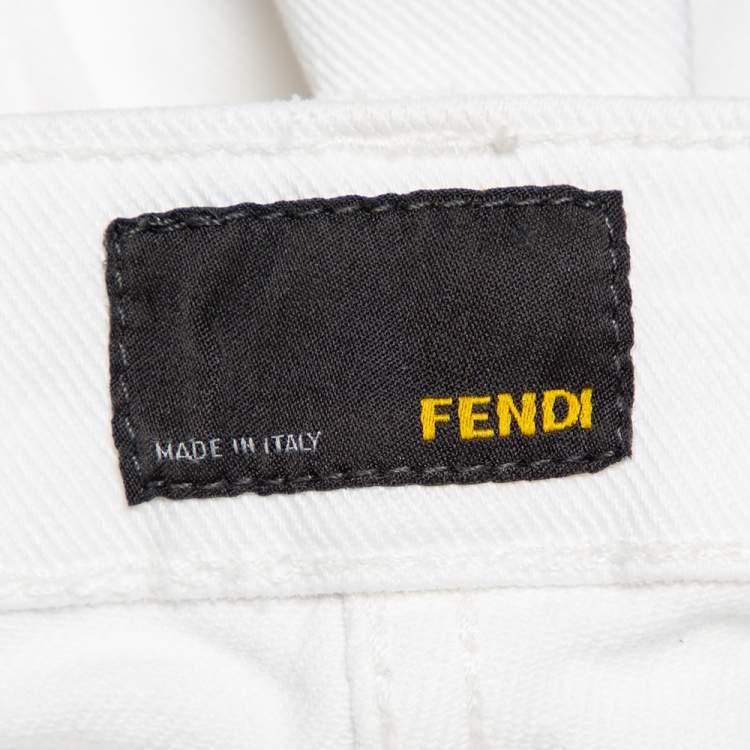 Pre Owned Fendi White Denim Straight Leg Distressed Jeans M