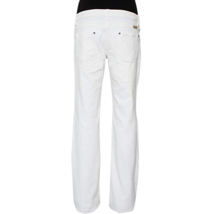 Pre Owned Fendi White Denim Straight Leg Distressed Jeans M