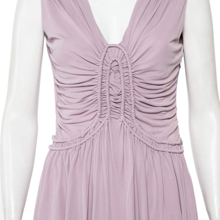 Pre Owned Fendi Lilac Knit Ruched Detail Mini Dress M