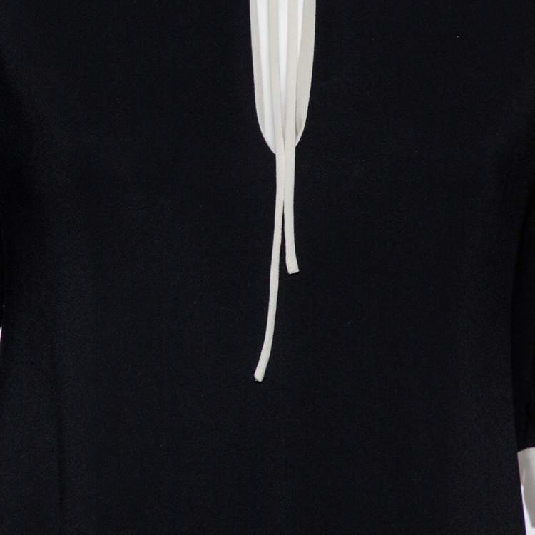 Pre Owned Fendi Black Crepe Contrast Trim Front Slit Detail Long Dress M