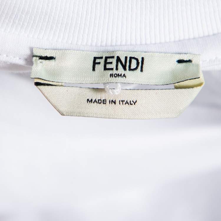 Pre Owned Fendi White Sequin Embellished Logo Embroidered Cotton Fringed Detail T shirt XXS