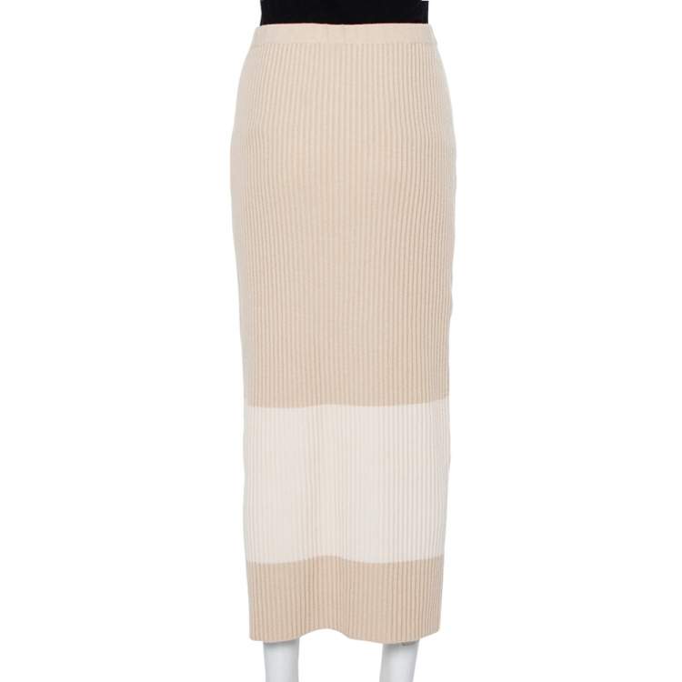 Pre Owned Fendi Two Tone Cashmere Midi Skirt M