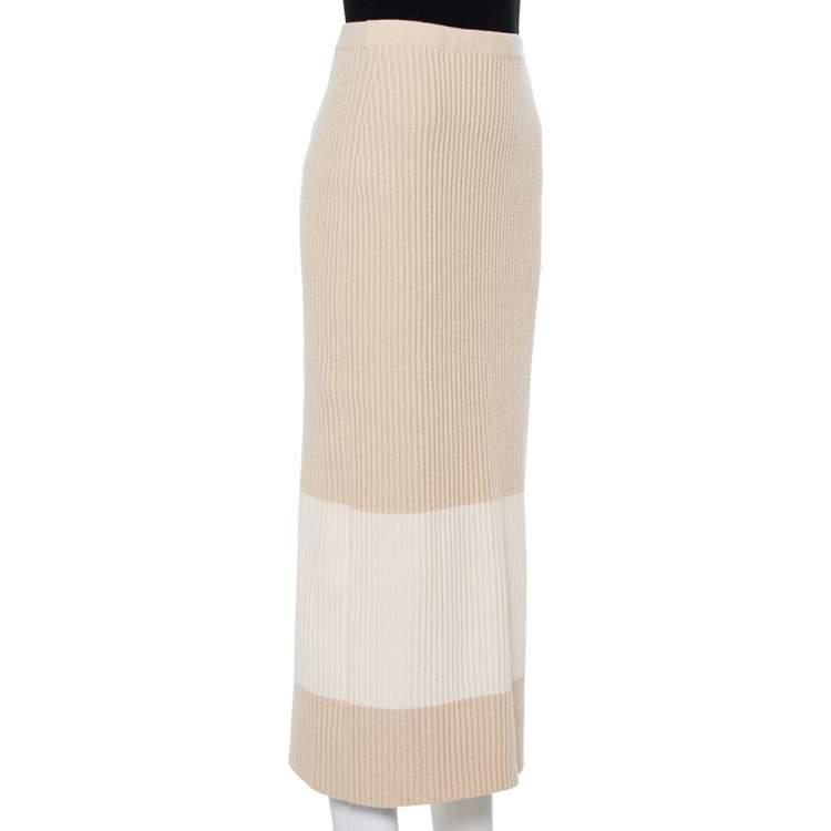 Pre Owned Fendi Two Tone Cashmere Midi Skirt M