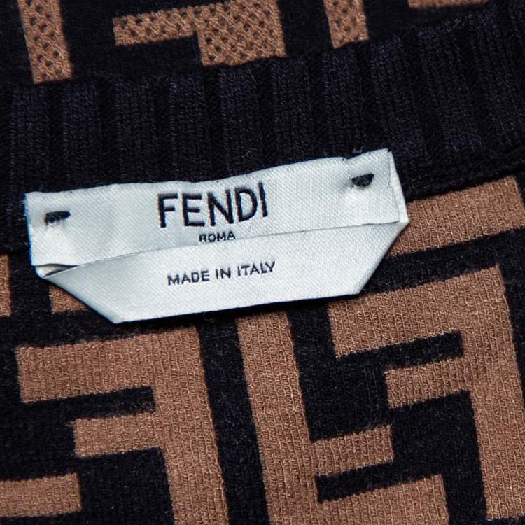 Pre Owned Fendi Brown Logo Monogram Knit Sheath Dress M