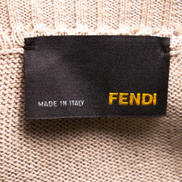 Pre Owned Fendi Beige Floral Applique Detail Short Sleeve Cropped Cardigan M