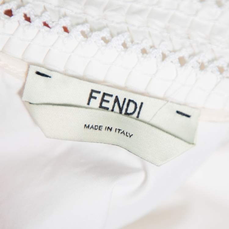 Pre Owned Fendi White Cotton Lace Trim Detail Oversized Top M
