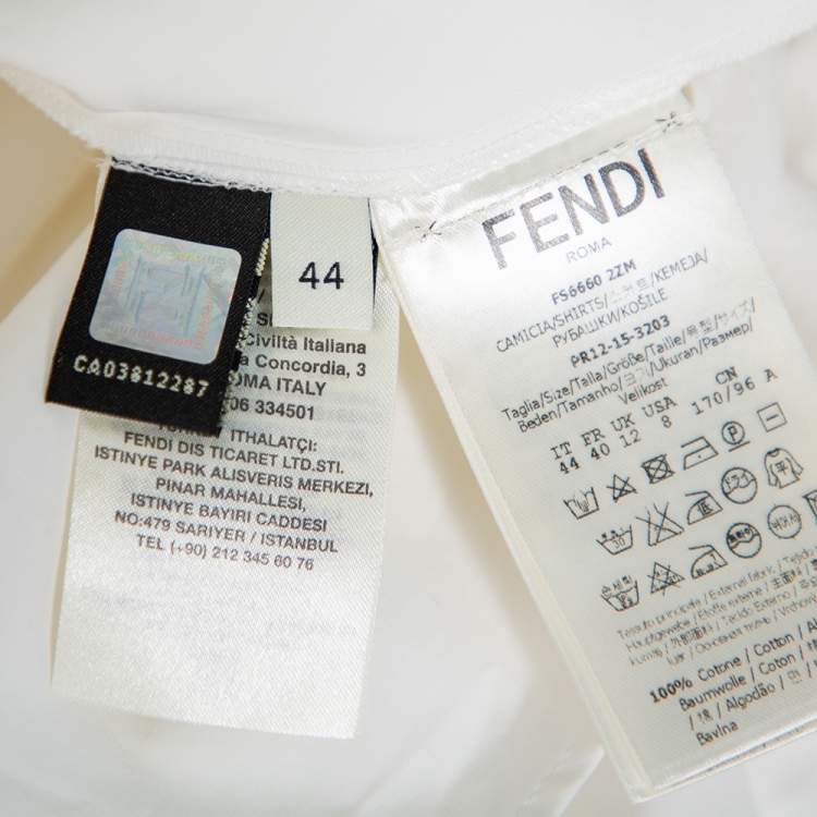 Pre Owned Fendi White Cotton Lace Trim Detail Oversized Top M