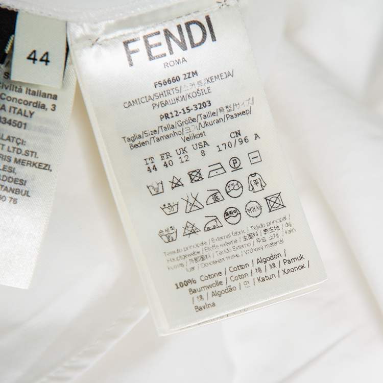 Pre Owned Fendi White Cotton Lace Trim Detail Oversized Top M