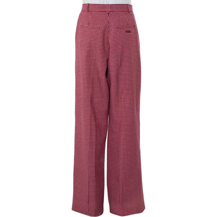 Pre Owned Fendi Red Checkered Wool Wide Leg Trousers M