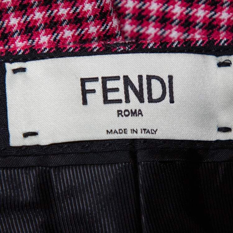 Pre Owned Fendi Red Checkered Wool Wide Leg Trousers M