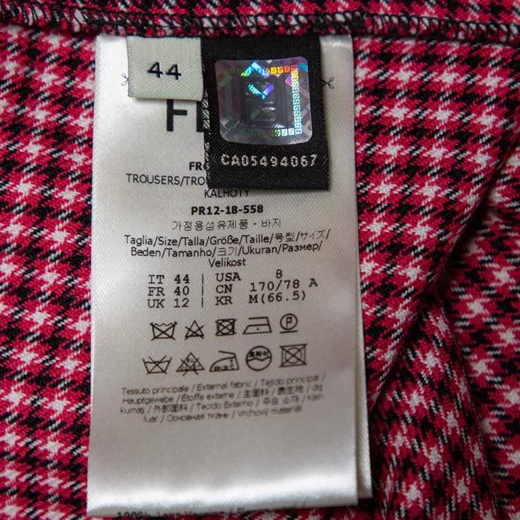 Pre Owned Fendi Red Checkered Wool Wide Leg Trousers M