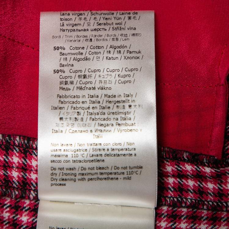 Pre Owned Fendi Red Checkered Wool Wide Leg Trousers M