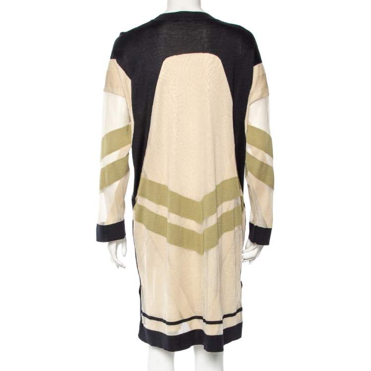Pre Owned Fendi Multicolor Patterned Silk Knit Layered Sweater Dress M