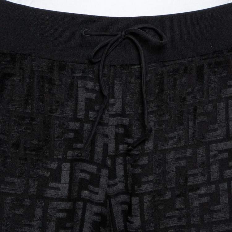 Pre Owned Fendi Black Zucca Monogram Velour Sheer Track Pants M