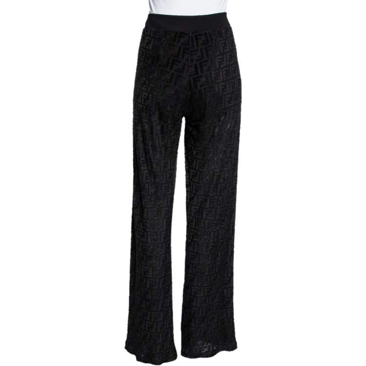 Pre Owned Fendi Black Zucca Monogram Velour Sheer Track Pants M