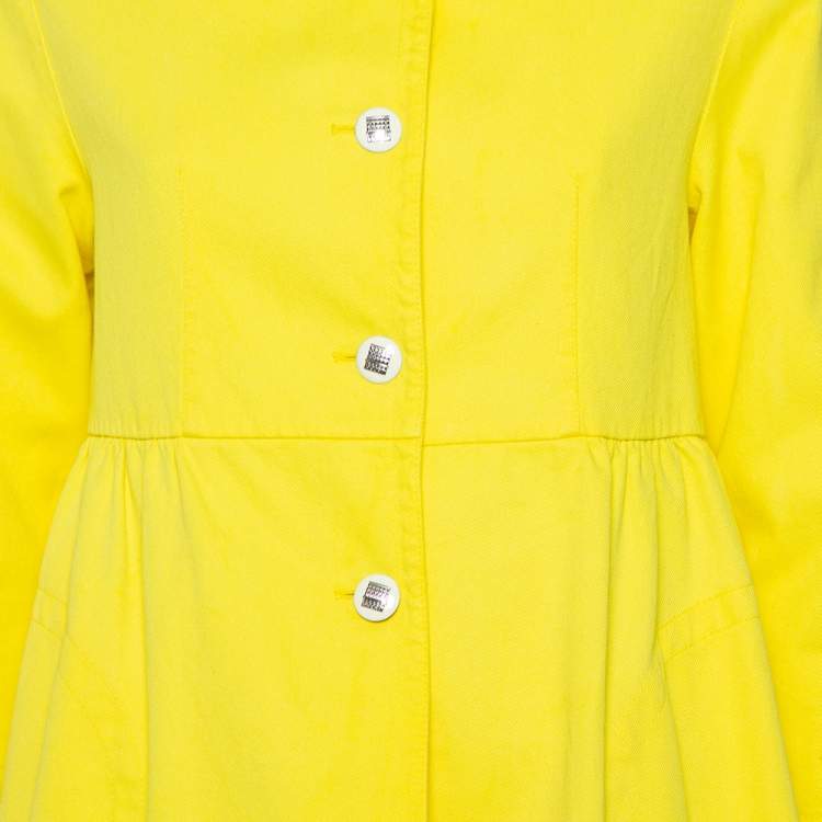 Pre Owned Fendi Yellow Denim Button Front Collared Peacoat M