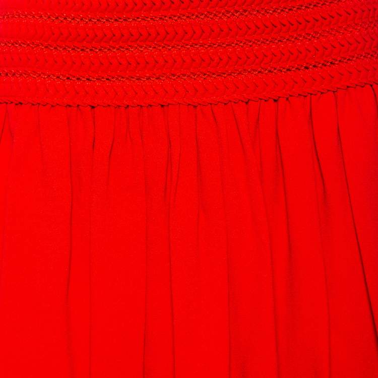 Pre Owned Fendi Red Crepe Textured Waist Trim Balloon Mini Skirt S