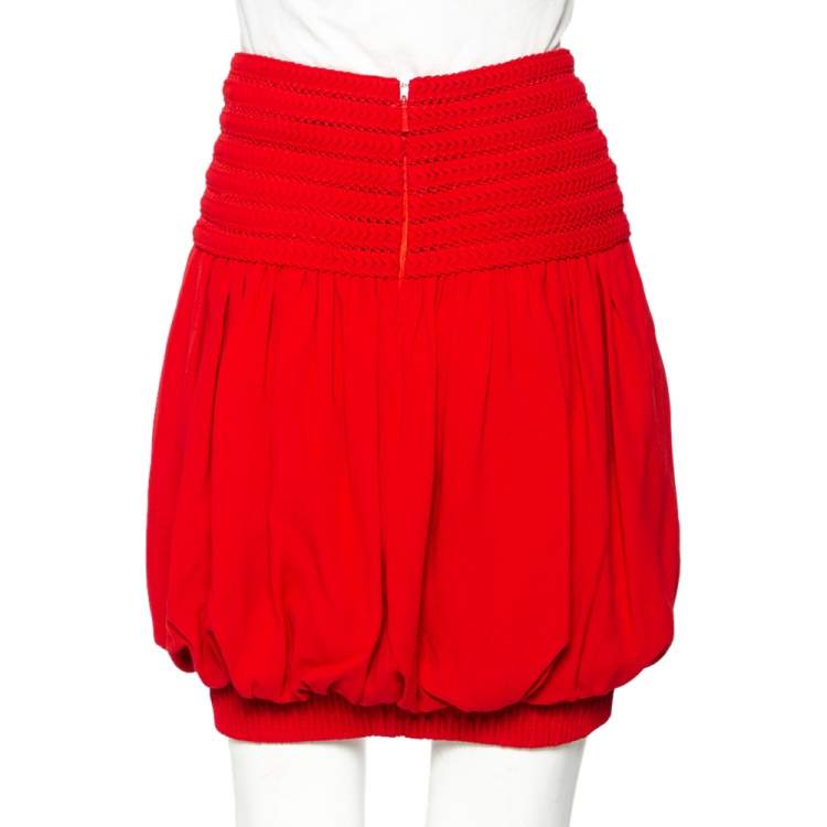Pre Owned Fendi Red Crepe Textured Waist Trim Balloon Mini Skirt S