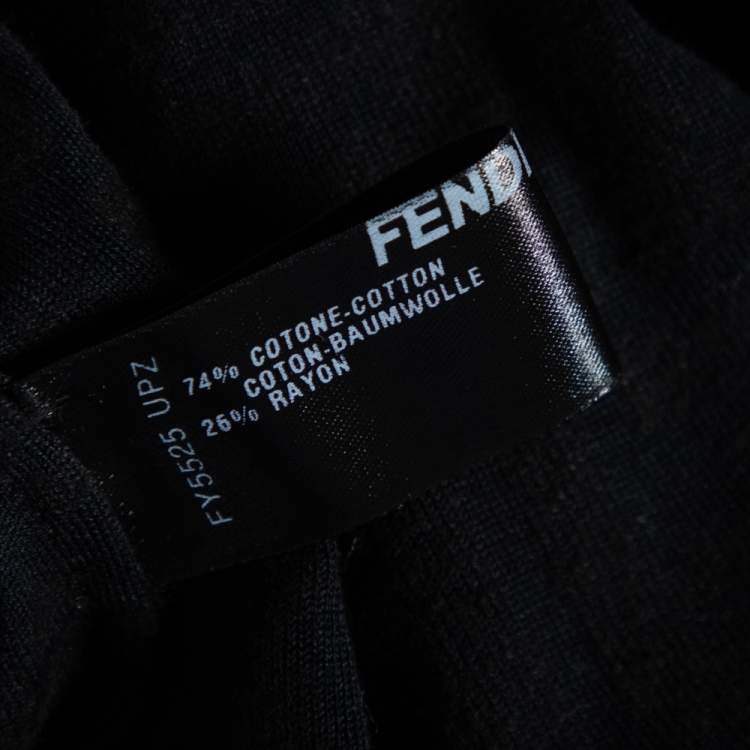 Pre Owned Fendi Black Zucca Monogram Velour Zip Front Hooded Jacket L