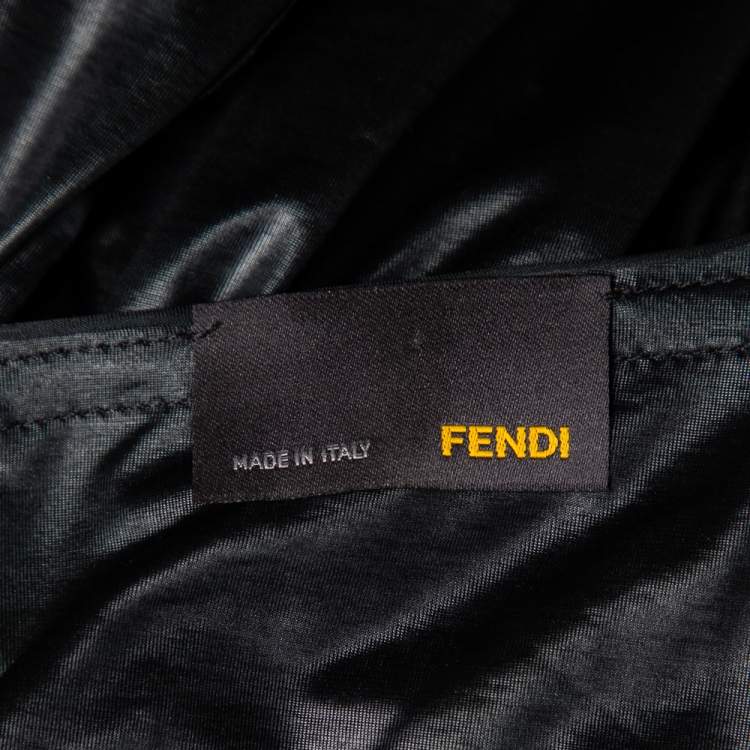 Pre Owned Fendi Black Coated Elastic Waist Detail Sleeveless Midi Dress M