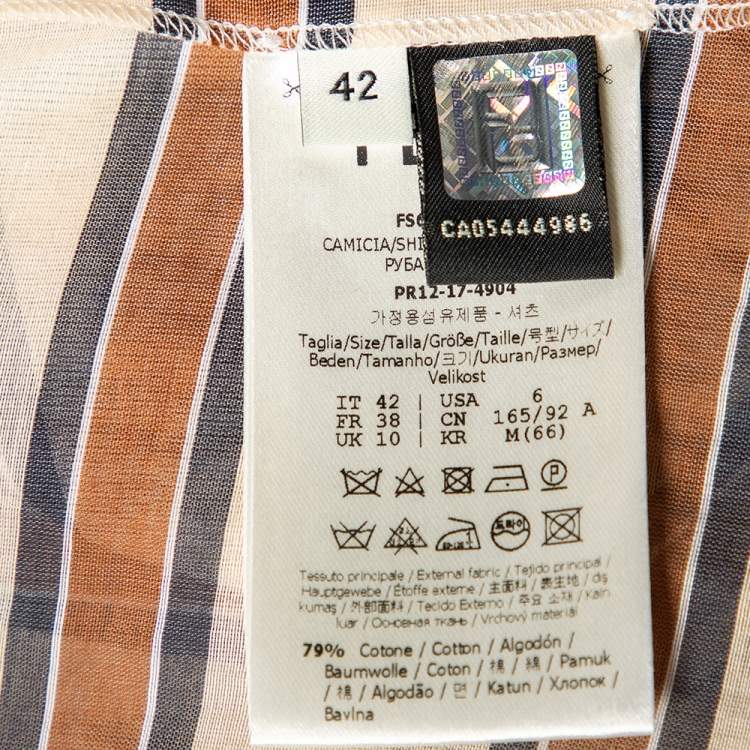 Pre Owned Fendi Beige Striped Cotton Cutwork Detail Button Front Shirt M