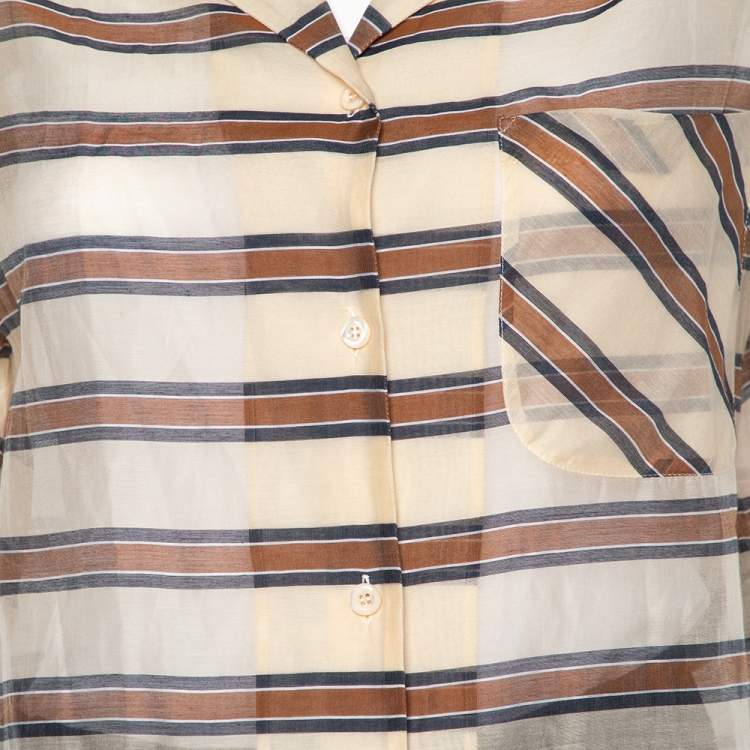 Pre Owned Fendi Beige Striped Cotton Cutwork Detail Button Front Shirt M