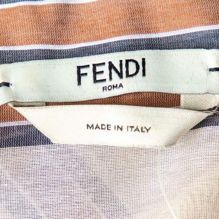 Pre Owned Fendi Beige Striped Cotton Cutwork Detail Button Front Shirt M