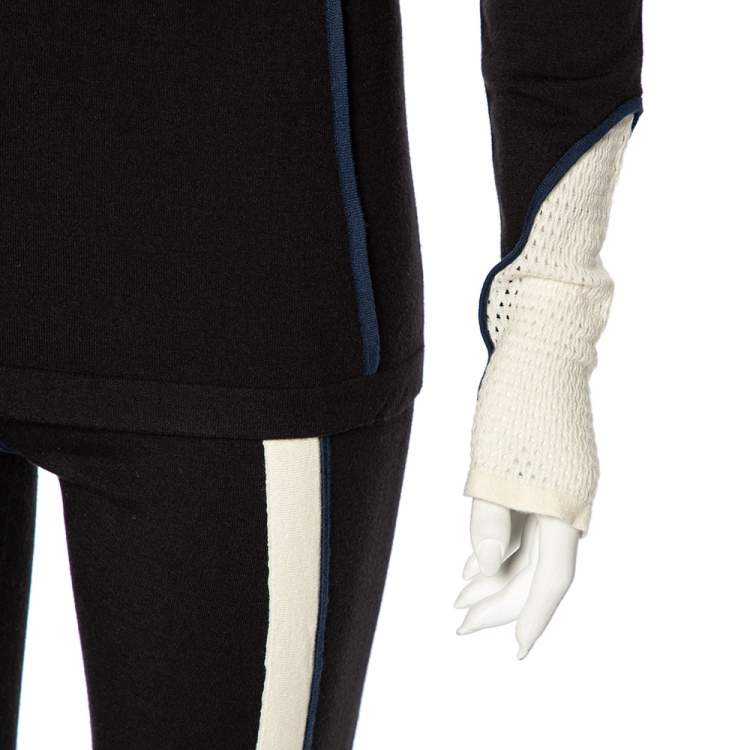 Pre Owned Fendi Black Modal & Silk Contrast Trim Detail Turtleneck Sweater & Leggings M