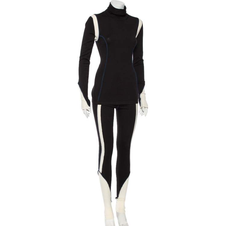 Pre Owned Fendi Black Modal & Silk Contrast Trim Detail Turtleneck Sweater & Leggings M