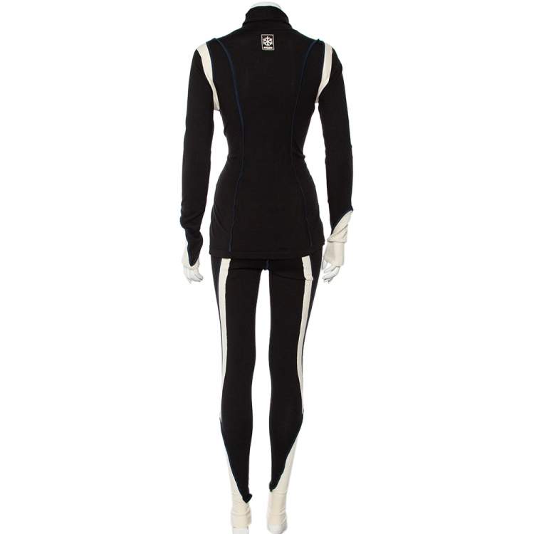 Pre Owned Fendi Black Modal & Silk Contrast Trim Detail Turtleneck Sweater & Leggings M