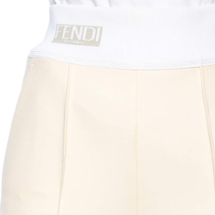 Pre Owned Fendi Cream Wool High Waist Lightweight Graze Pants S