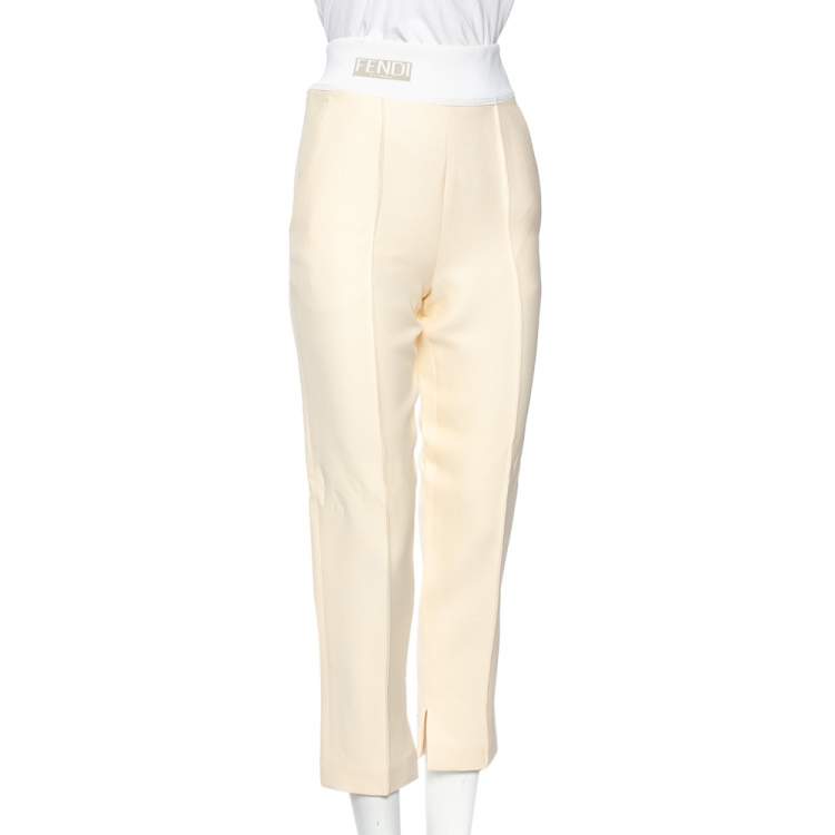 Pre Owned Fendi Cream Wool High Waist Lightweight Graze Pants S