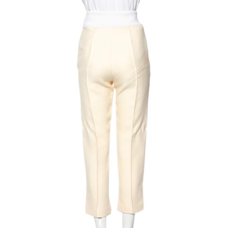 Pre Owned Fendi Cream Wool High Waist Lightweight Graze Pants S