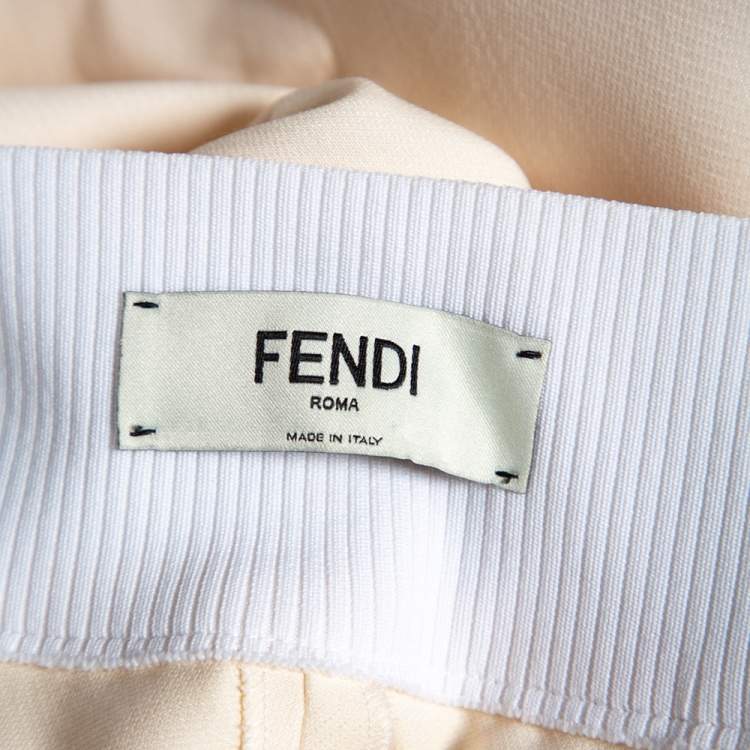 Pre Owned Fendi Cream Wool High Waist Lightweight Graze Pants S