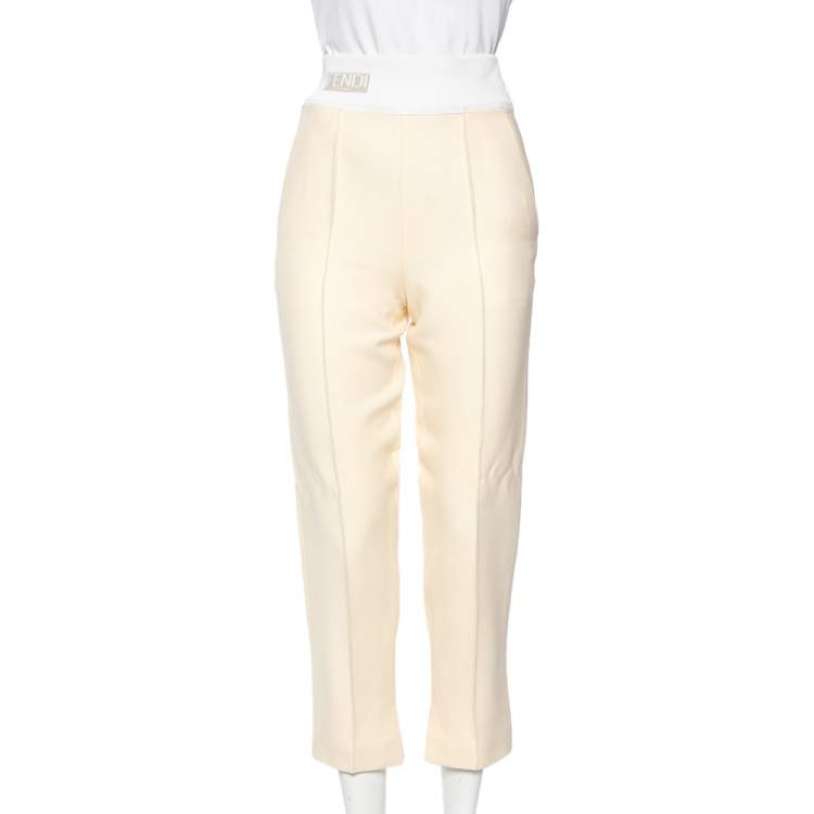 Pre Owned Fendi Cream Wool High Waist Lightweight Graze Pants S