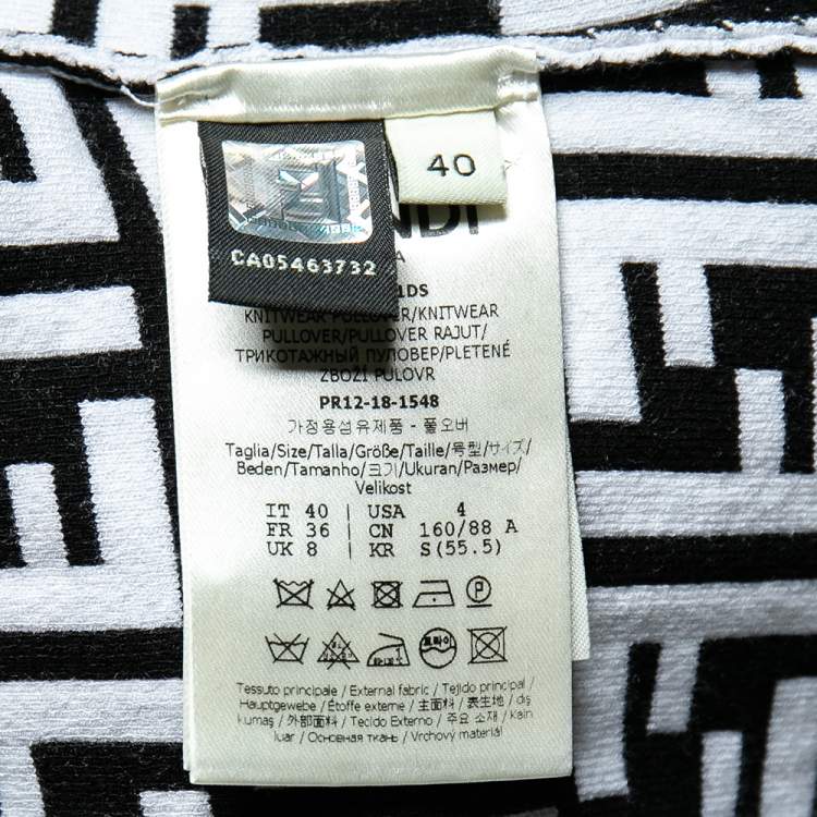 Pre Owned Fendi Monochrome Zucca Monogram Intarsia Knit Crop Top S