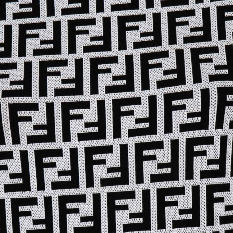Pre Owned Fendi Monochrome Zucca Monogram Intarsia Knit Crop Top S