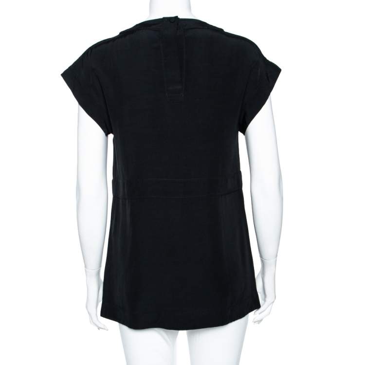 Pre Owned Fendi Black Crepe Contrast Paneled Applique Detail Tunic S 