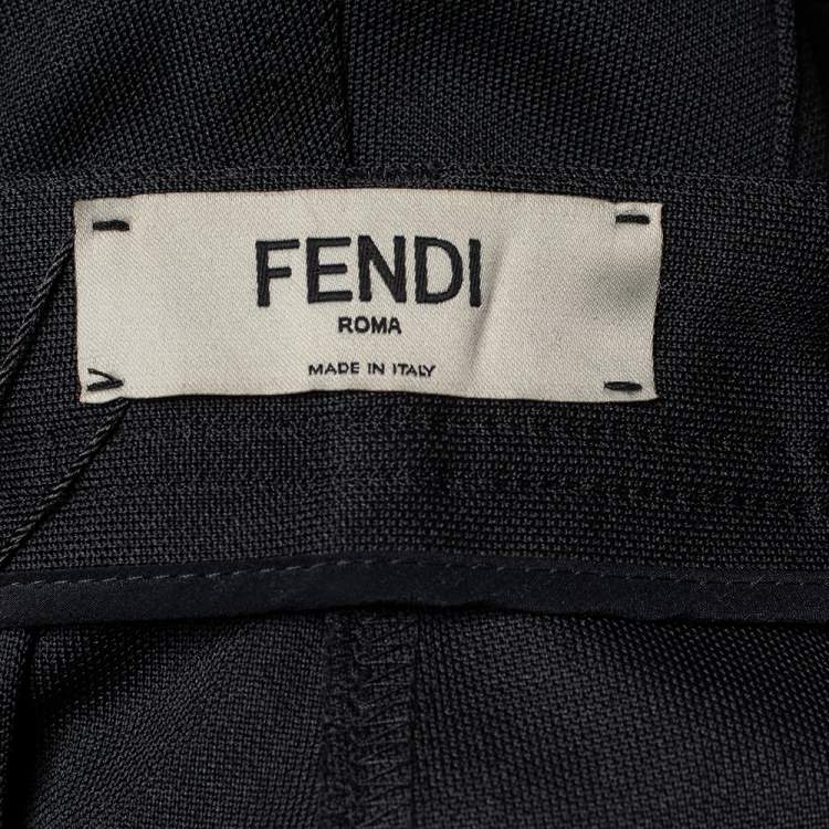 Pre Owned Fendi Black Pique Jersey Logo Band Detail Trousers M